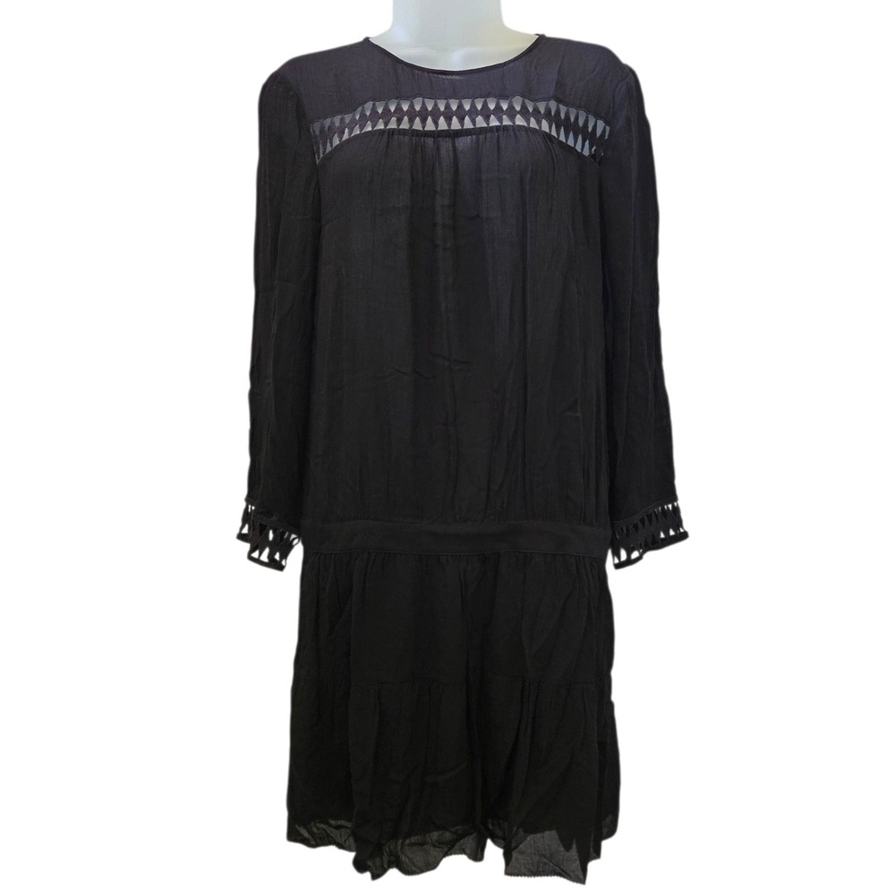 BA&SH Joli Dress 1 Cutout Black Mini Boho Rayon Whimsigoth Chic Minimal  Peasant